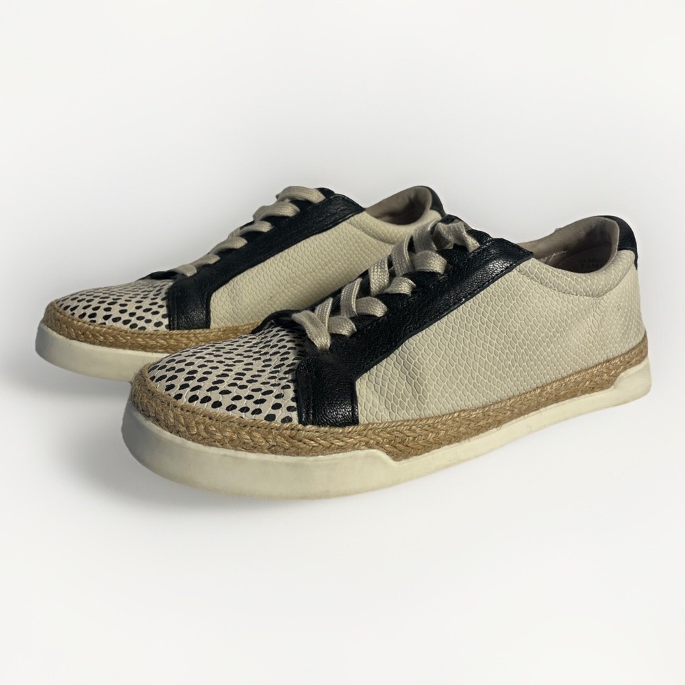 Crown Vintage Adelite Espadrille Beach Sneaker Women's 7.5M Leather Black Cream